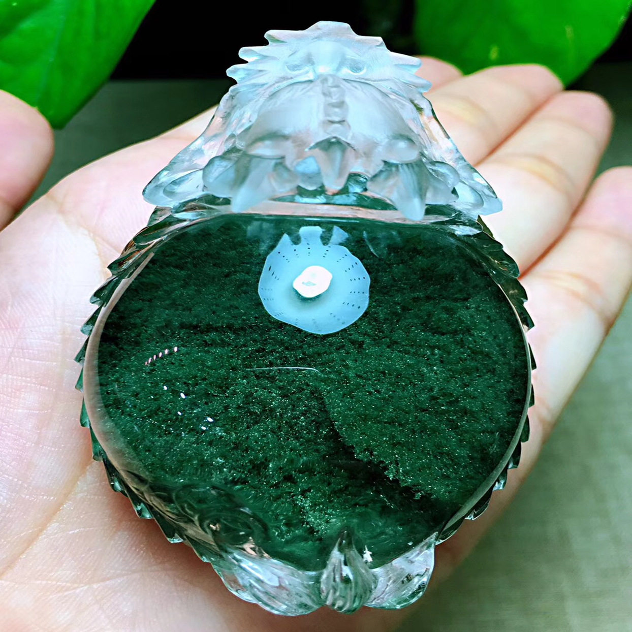 天然绿幽灵龙龟吊坠花幽灵貔貅 幽灵聚宝盆千层山摆件