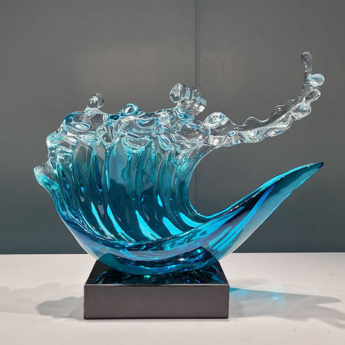 厂家现货碧蓝色浪花工艺品透明树脂摆件酒店玄关家居饰品艺术摆设