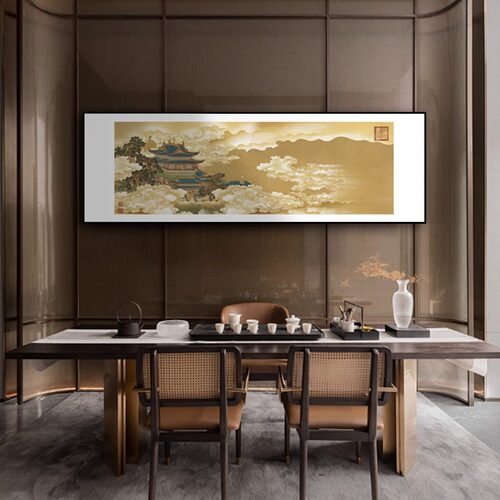 新中式祥云宫阙客厅沙发背景墙装饰画酒店民宿餐厅大气高端挂画