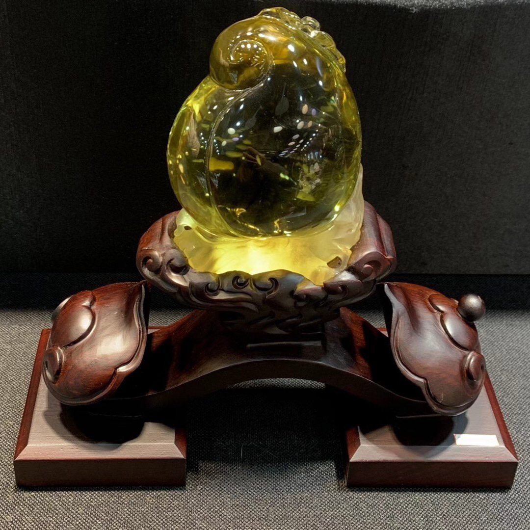 天然黄水晶如意寿桃景石原石观赏石摆件晶体透亮犹如冰块家居摆设