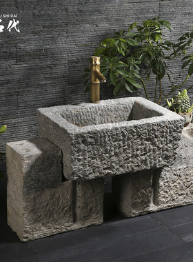 老石槽洗手盆石头水槽洗手池圆形户外庭院水盆洗衣槽拖把池室外