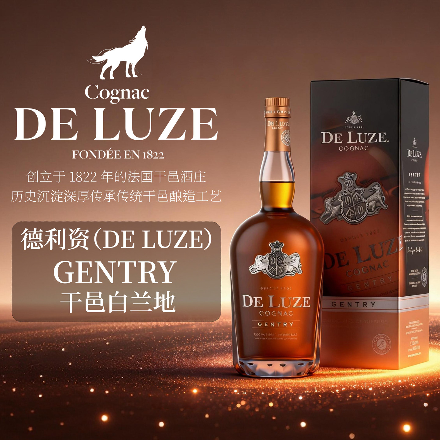 德利资GENTRY法国原瓶进口DE LUZE干邑白兰地洋酒1升烈酒蒂乐仕