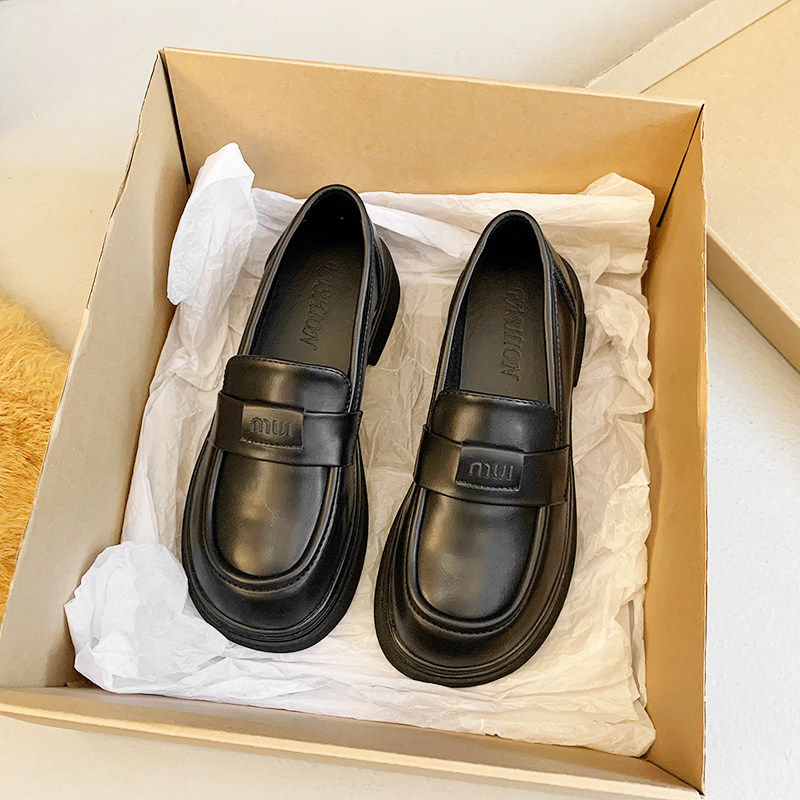 厚底小皮鞋女英伦风黑色单鞋2025新款春秋乐福鞋一脚蹬jk豆豆鞋子,女鞋,乐福鞋（豆豆鞋）,淘宝优惠券,粉丝福利购,淘宝优惠卷