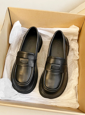 厚底小皮鞋女英伦风黑色单鞋2025新款春秋乐福鞋一脚蹬jk豆豆鞋子