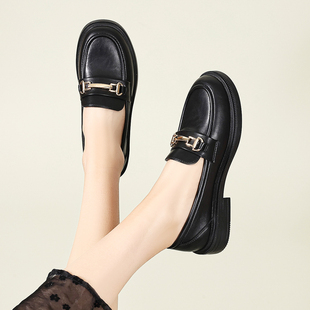 jk工作鞋 春秋单鞋 2026新款 一脚蹬平底乐福鞋 子 女英伦风黑色小皮鞋