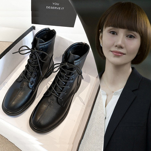 平底马丁靴女英伦风超火炸街小短靴2025新款 秋冬女靴后拉链瘦瘦靴