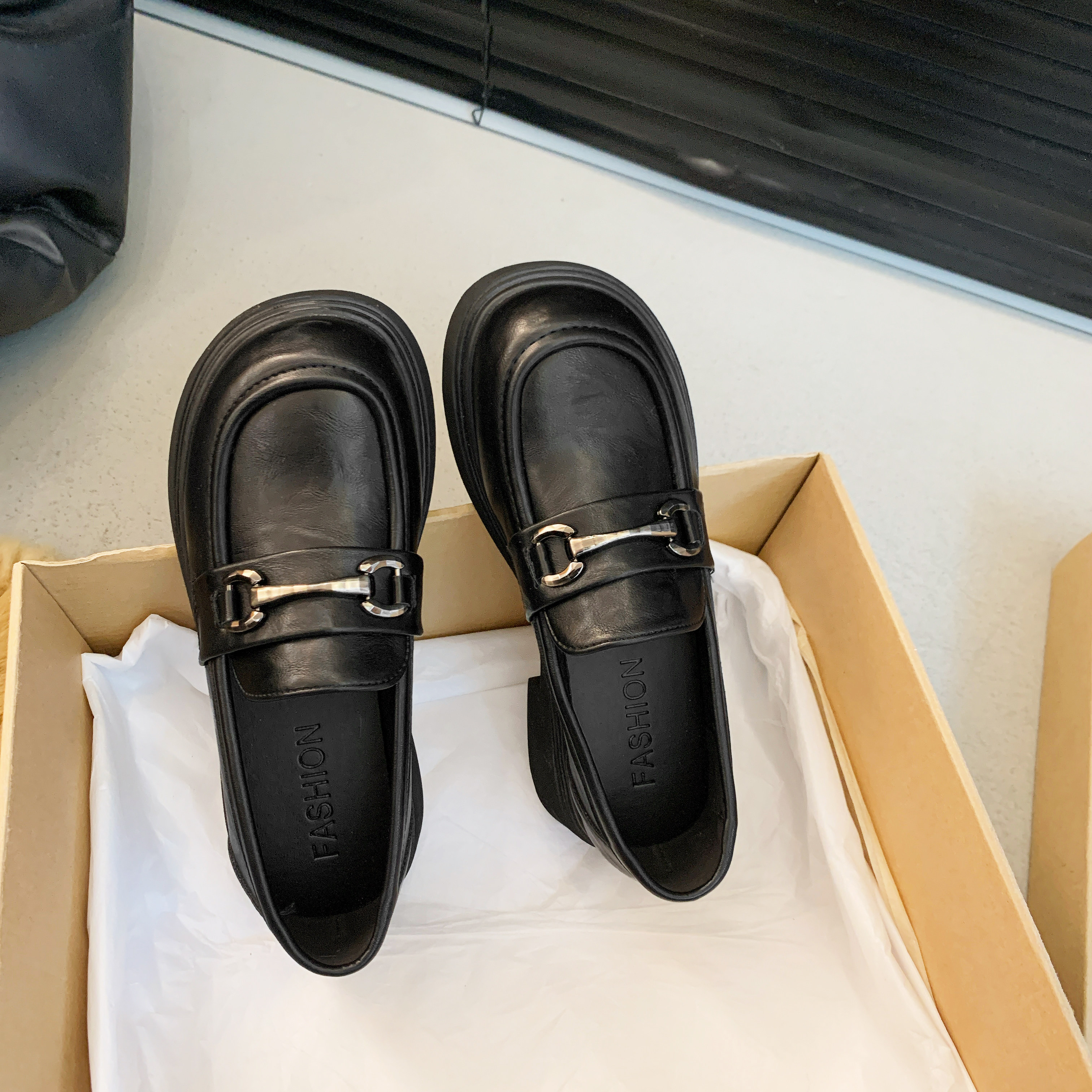 英伦风小皮鞋女春秋工作鞋厚底圆头乐福鞋一脚蹬黑色单鞋jk女鞋子,女鞋,乐福鞋（豆豆鞋）,淘宝优惠券,粉丝福利购,淘宝优惠卷