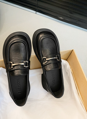 英伦风小皮鞋女春秋工作鞋厚底圆头乐福鞋一脚蹬黑色单鞋jk女鞋子