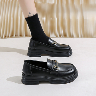 女英伦风黑色小皮鞋 春秋女鞋 子厚底乐福鞋 2025新款 一脚蹬 jk乐福鞋