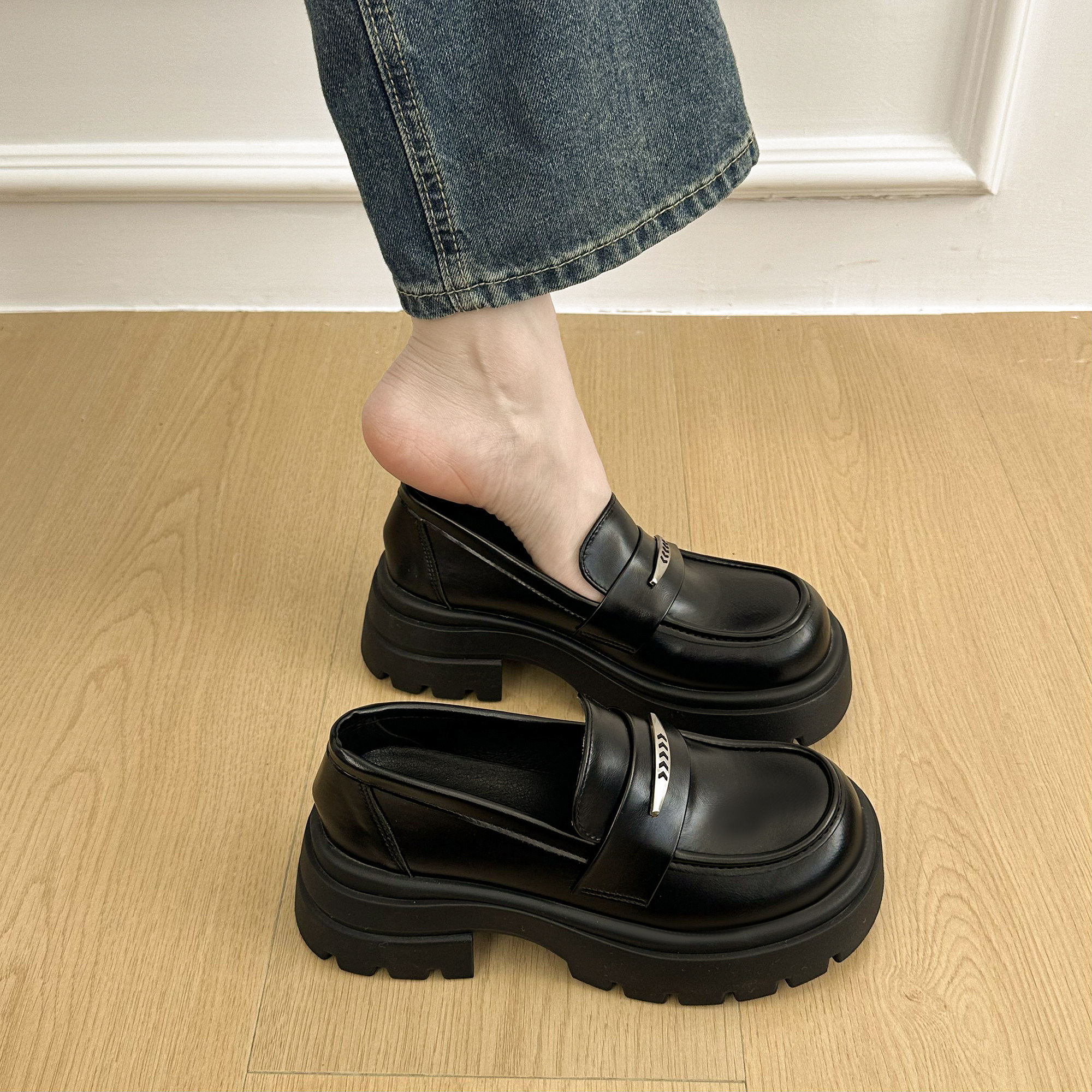 增高乐福鞋女英伦风黑色小皮鞋小个子增高春秋单鞋2026新款jk女鞋,女鞋,乐福鞋（豆豆鞋）,淘宝优惠券,粉丝福利购,淘宝优惠卷