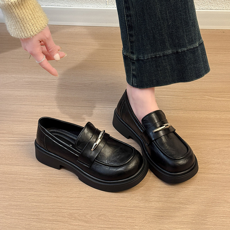 圆头乐福鞋女2026新款春秋单鞋英伦风厚底小皮鞋一脚蹬jk工作鞋子,女鞋,乐福鞋（豆豆鞋）,淘宝优惠券,粉丝福利购,淘宝优惠卷