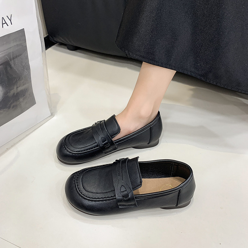 圆头豆豆鞋女一脚蹬平底乐福鞋春秋单鞋英伦风黑色小皮鞋工作鞋子,女鞋,乐福鞋（豆豆鞋）,淘宝优惠券,粉丝福利购,淘宝优惠卷