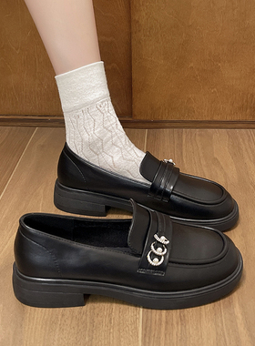 春秋单鞋女英伦风黑色小皮鞋2024新款豆豆乐福鞋百搭一脚蹬jk女鞋