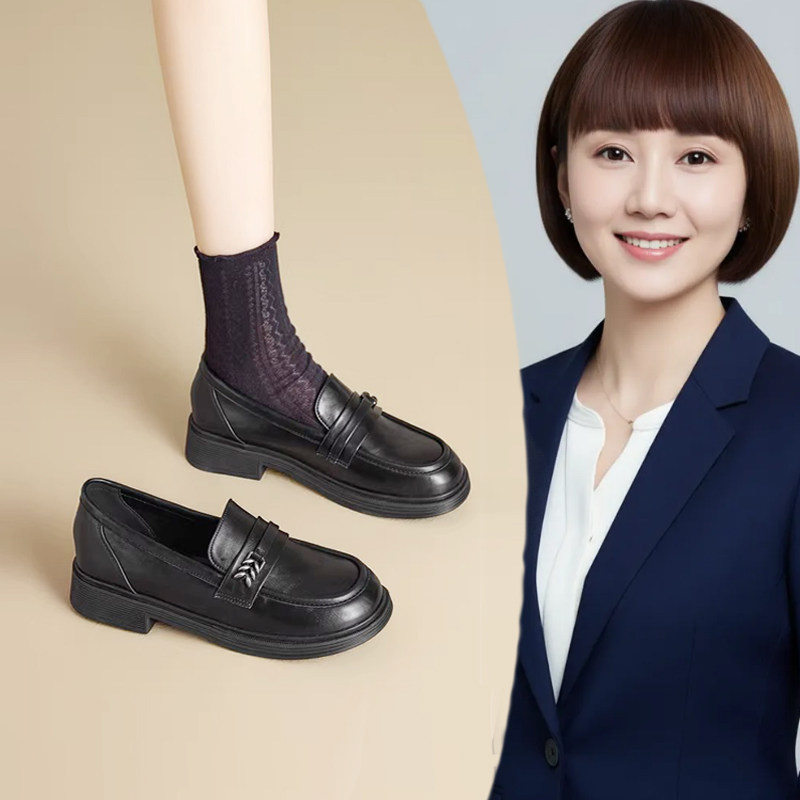 平底乐福鞋女一脚蹬黑色小皮鞋英伦圆头单鞋百搭上班鞋春秋工作鞋,女鞋,乐福鞋（豆豆鞋）,淘宝优惠券,粉丝福利购,淘宝优惠卷