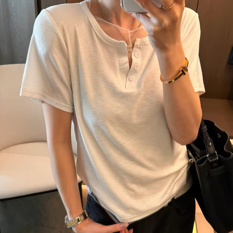 剪刀V领修身短袖T恤女2026春装新款欧货女装时尚打底小衫潮8533