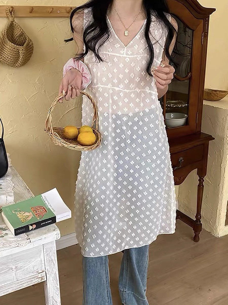 DW吊带连衣裙女秋日系叠穿蕾丝罩裙中长款纱裙子内搭减龄无袖打底
