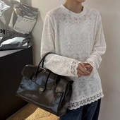T恤衫 钩花中长款 女8237 2026早春圆领宽松显瘦网纱蕾丝衫 DW正版