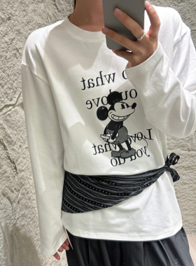 卡通米奇百搭长袖打底衫洋气减龄冬季设计感叠穿休闲女上衣7437