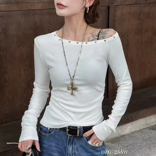 长袖 打底衫 t恤女秋季 露肩修身 上衣潮7901 新款 DW2025斜肩洋气时尚