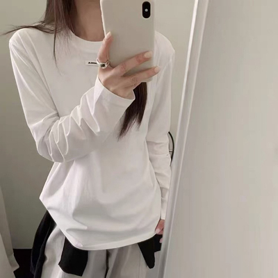 DW2025秋冬新款洋气圆领小字标长袖白T恤显瘦百搭打底上衣T7932