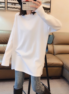 DW2025正品白色宽松中长款T恤女春秋新款韩版百搭长袖打底衫1312
