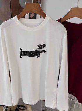 秋冬韩版卡通印花长袖T恤女白色洋气减龄显瘦百搭打底衫上衣8161