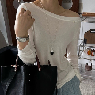 DW2026天丝羊毛长袖 女秋冬斜肩洋气百搭贝壳扣T恤内搭7921 打底衫