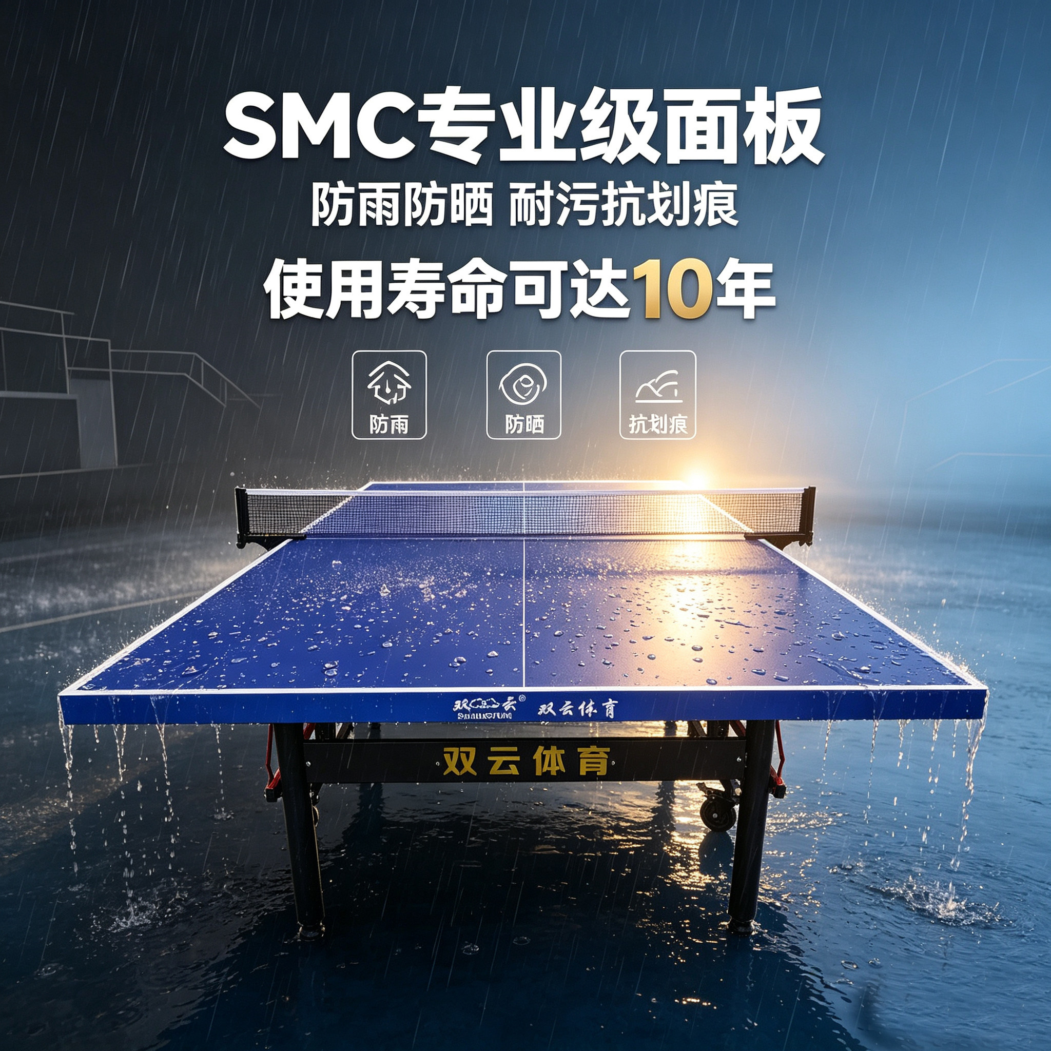 双云室外乒乓球台高弹耐打防日晒雨淋抗砸带轮可折叠收纳不占地图片