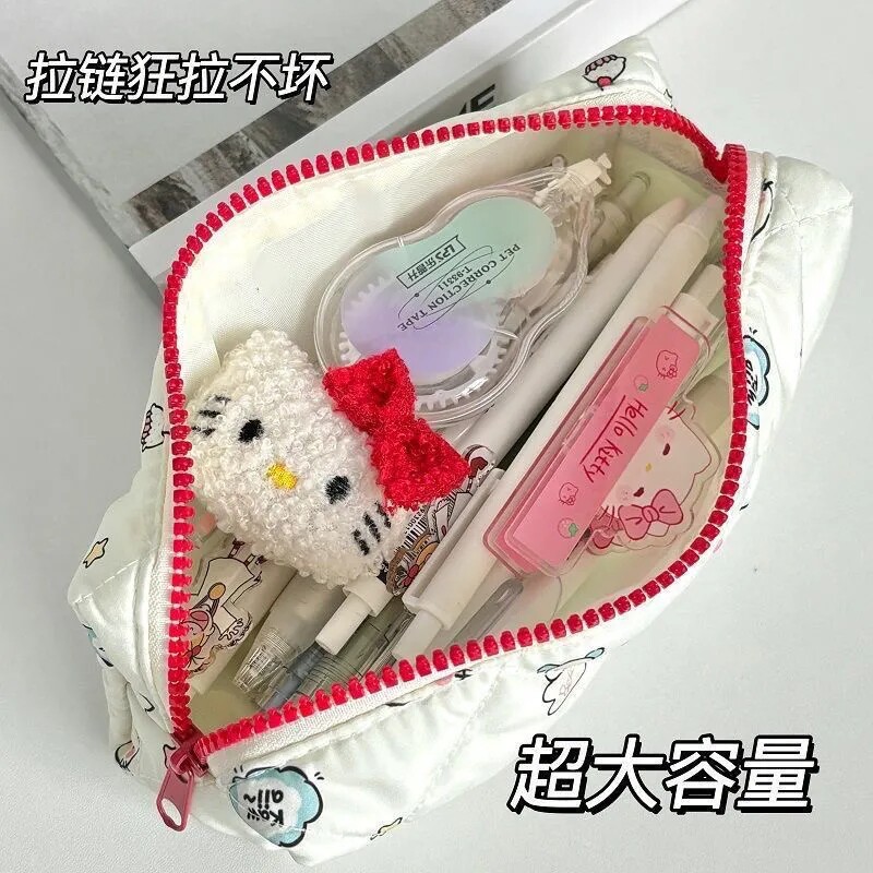 KENYIN 2024 신형 KT 고양이 우유 거품 인쇄 대용량 연필 가방 INS HIGH LOOKING 대용량 귀여운 헬로 키티 여학생 문구 연필 가방