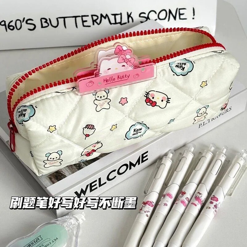 KENYIN 2024 신형 KT 고양이 우유 거품 인쇄 대용량 연필 가방 INS HIGH LOOKING 대용량 귀여운 헬로 키티 여학생 문구 연필 가방