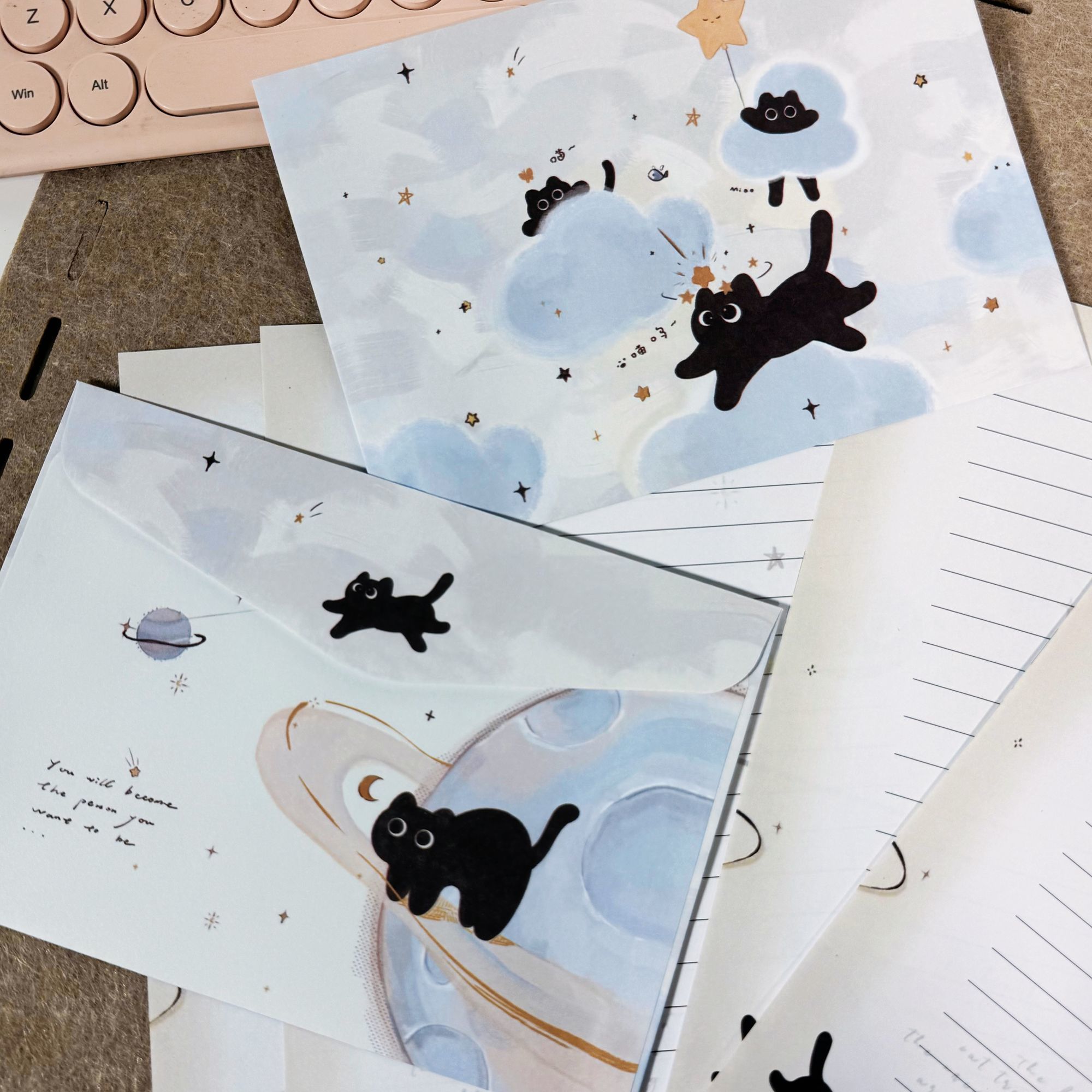 黑猫星球系列信封信纸套装明信片留言卡高颜值ins风创意小众礼物