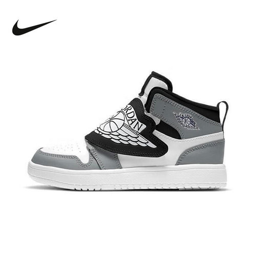 耐克小童鞋新款AJ1灰白色中帮运动复古篮球鞋轻便板鞋BQ7197-102