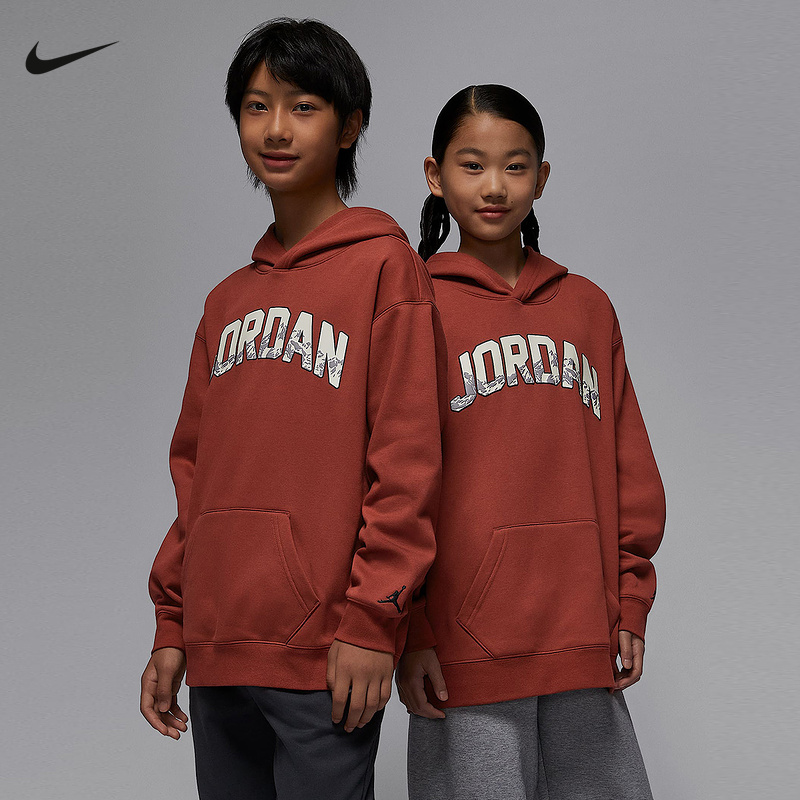 JORDAN耐克大童加绒套头连帽衫冬季新款男女童宽松卫衣IQ2829-652