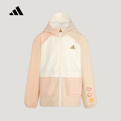 Adidas阿迪达斯女小童时尚百搭运动连帽撞色加绒梭织外套KV6983