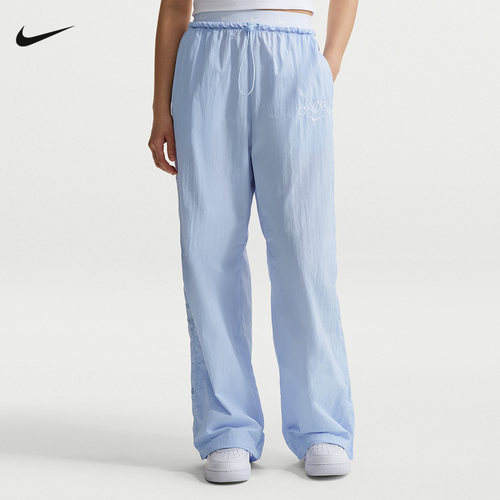 NIKE耐克女裤子高腰降落伞长裤宽松抽绳收口梭织运动裤IR7573-411