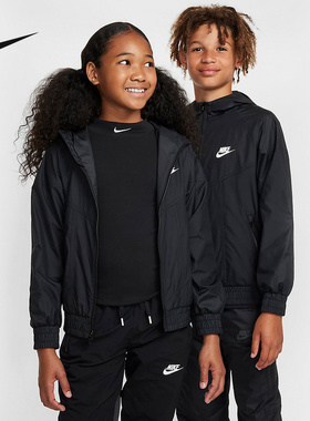 Nike耐克男女童休闲运动WINDRUNNER防泼水连帽夹克外套FZ5516-010