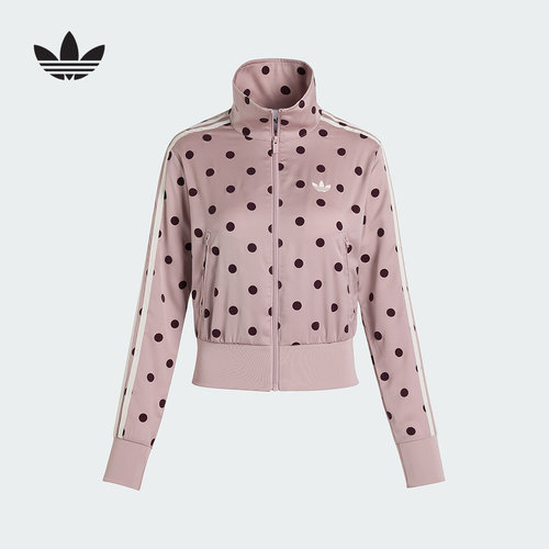 adidas阿迪达斯三叶草外套女秋缎面波点梭织漏斗领粉夹克 LI2851