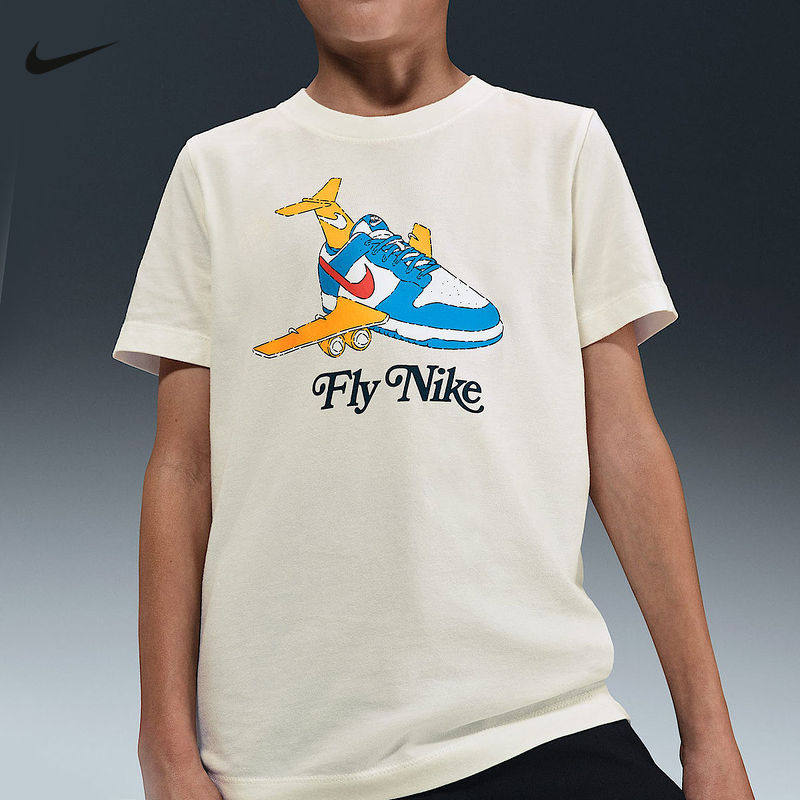 NIKE耐克男女小童短袖夏新款鞋子印花复古做旧半袖T恤HV5208-100,童装/婴儿装/亲子装,T恤,淘宝优惠券,粉丝福利购,淘宝优惠卷