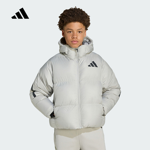 adidas阿迪达斯黑标制服面包服冬男女大童蓬松梭织连帽棉服JV5863