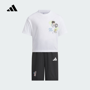 阿迪达斯童装2025年夏季新款男小童透气舒适运动短袖套装JM7983