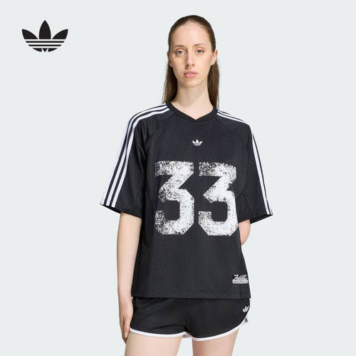 adidas阿迪达斯三叶草球衣风T恤JERSEY TOP秋女短袖上衣 LE8312