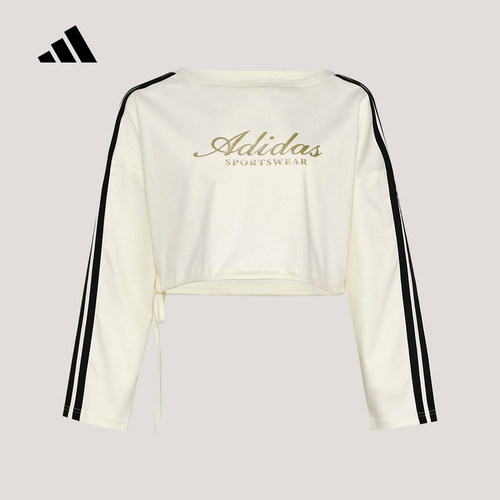 adidas阿迪达斯三条纹舞动系列露肩短款DANCE春女长袖T恤 KX8971
