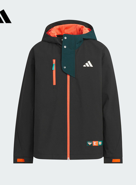adidas阿迪达斯男大童拼色保暖连帽外套2025秋梭织夹克 KC0197
