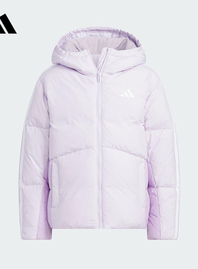 adidas阿迪达斯25冬新款运动休闲连帽拉链保暖女大童羽绒服KC5926