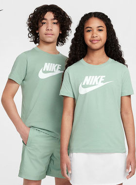 Nike耐克男女童短袖夏新款LOGO针织衫休闲棉质运动T恤FZ5178-037