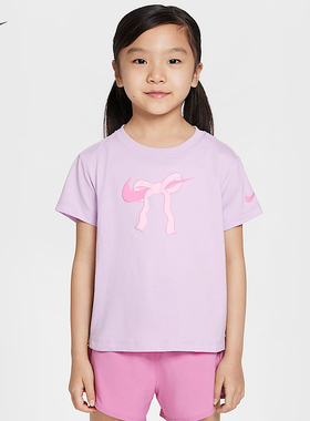 Nike耐克女童幼童T恤2025夏新款针织经典圆领舒适短袖II3526-537
