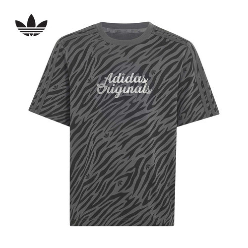 adidas阿迪达斯三叶草满印半袖2026秋男大儿童短袖T恤上衣 LD3793