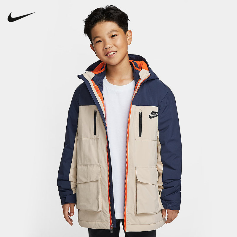 Nike耐克大童2025年冬季新款男童保暖舒适棉服拼色外套IR0023-410,运动服/休闲服装,运动棉衣,淘宝优惠券,粉丝福利购,淘宝优惠卷