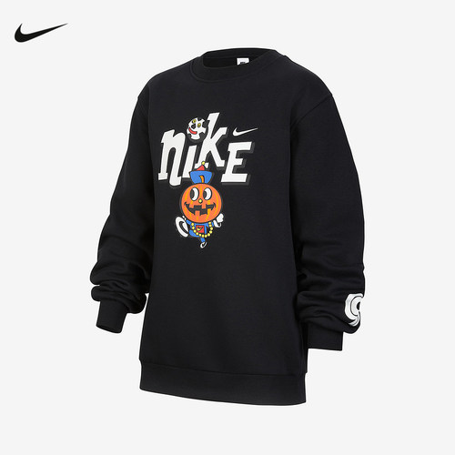 NIKE耐克大童加绒圆领套头衫冬新款男女童印花针织卫衣IO0095-010