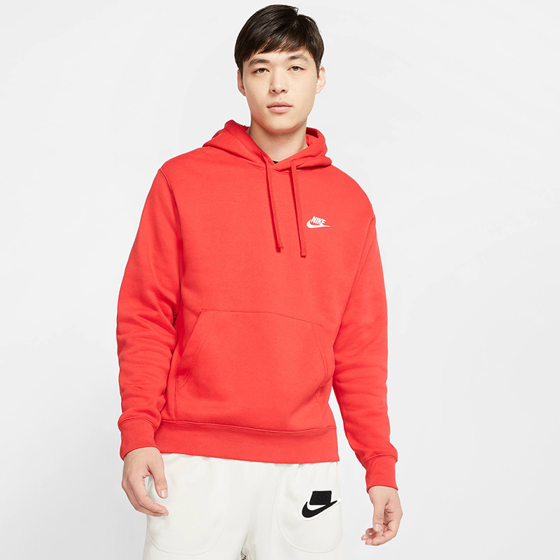 NIKE耐克红色卫衣男2024春秋新年款运动连帽加绒套头衫BV2655-657